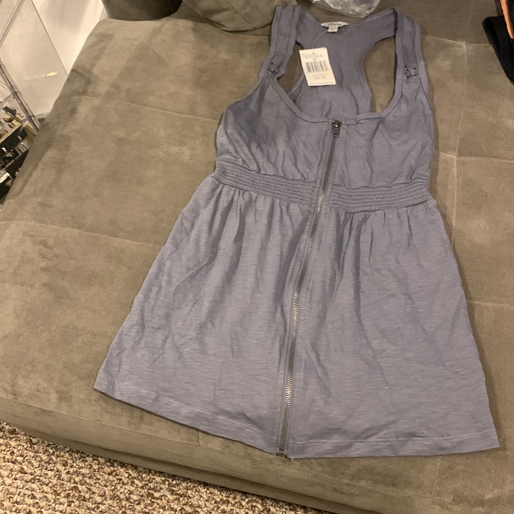 Guess Gray Racer Back Tunic Length Top w/Pockets, NWT